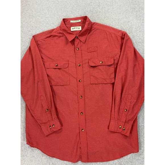 Orvis Nylon Blend Long Sleeve Solid Double Pocket Button Down Shirt‎ (Men's XL) - Picture 1 of 12